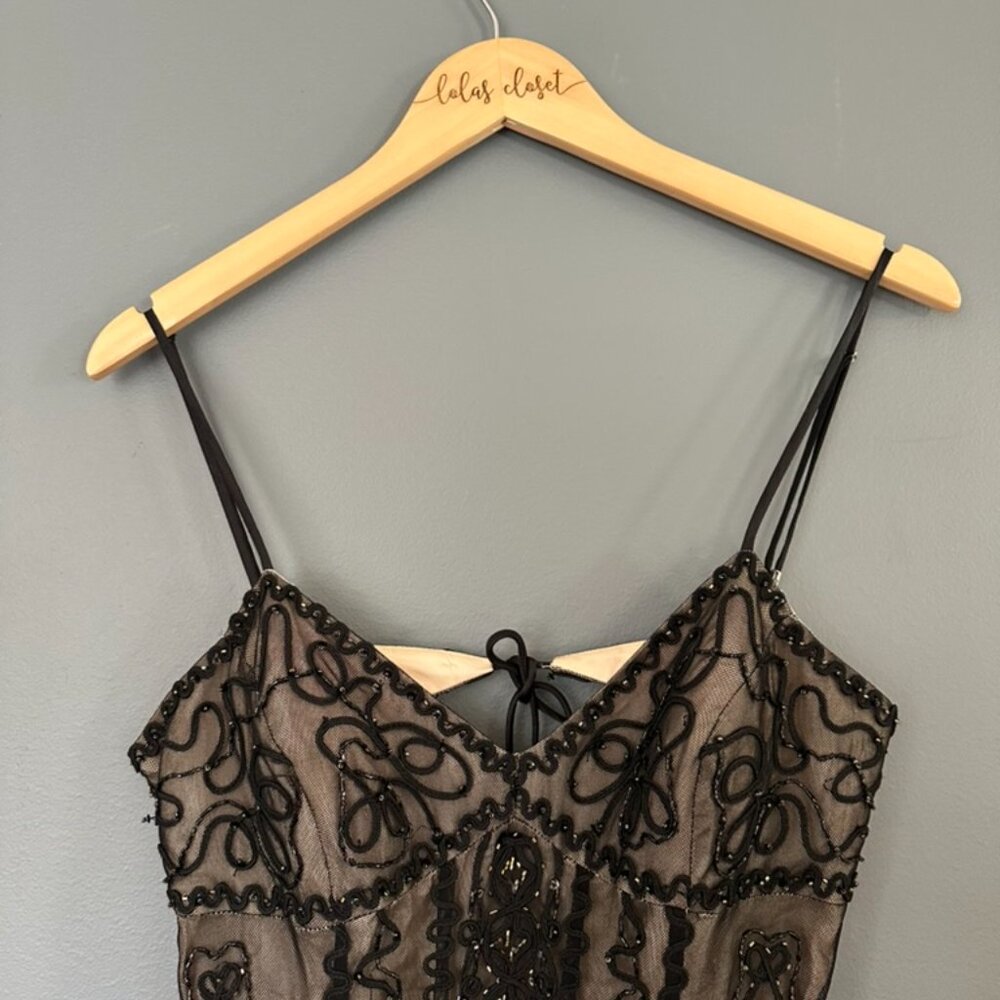 90s Vintage Niki Livas Black Lace Overlay Formal Dress Open Back - Picture 4 of 12